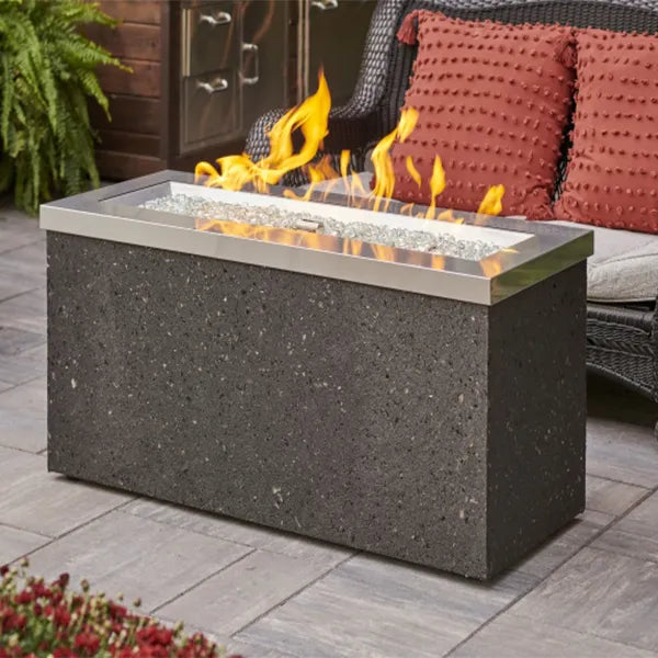 The Outdoor GreatRoom Company Key Largo 54-Inch Linear Gas Fire Pit Table with 42-Inch Crystal Fire Burner - Stainless Steel - KL-1242-SS