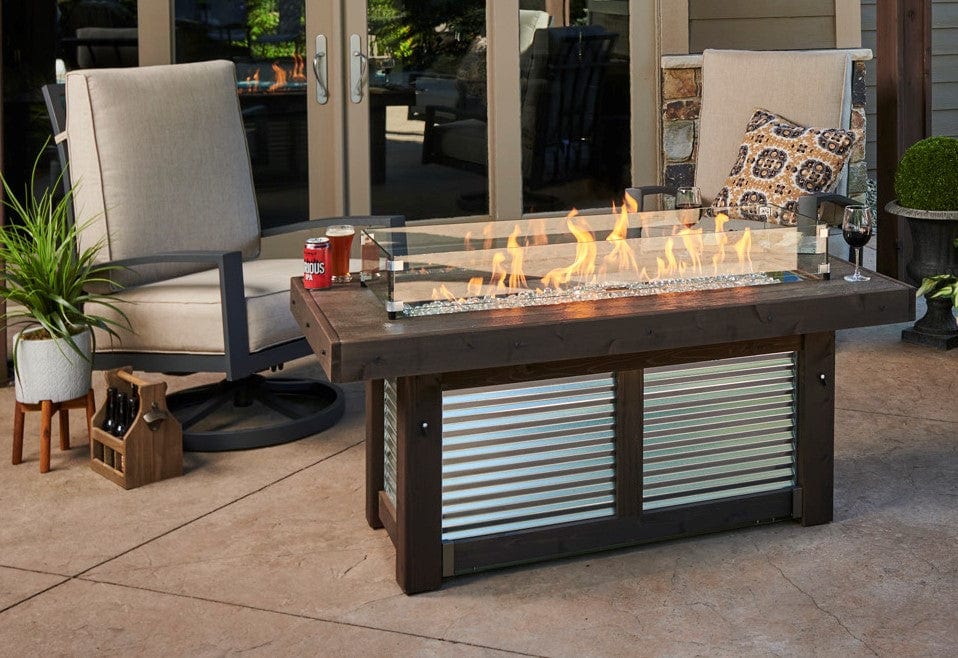 The Outdoor GreatRoom Company Denali Brew 56-Inch Linear Propane Gas Fire Pit Table with 42-Inch Crystal Fire Burner - DENBR-1242