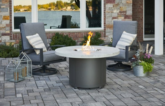 The Outdoor GreatRoom Company Beacon 48-Inch Round Propane Gas Fire Pit Table with 20-Inch Crystal Fire Burner - White Onyx - BC-20-WO