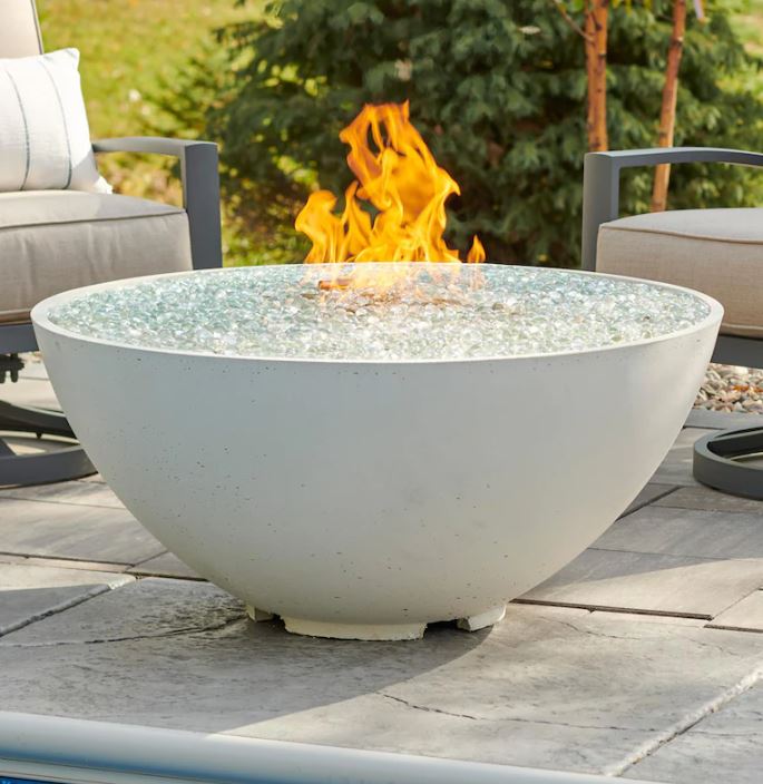 The Outdoor GreatRoom Company Cove Edge 42-Inch Round White Gas Fire Pit Bowl with 30-Inch Crystal Fire Burner - CV-30EWHT