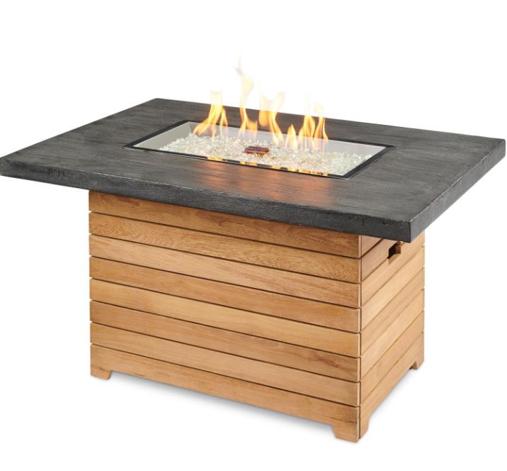 The Outdoor GreatRoom Darien 44-Inch Rectangular Fire Pit Table with Everblend Top and 24-Inch Crystal Fire Burner - DAR-1224-EBG-K